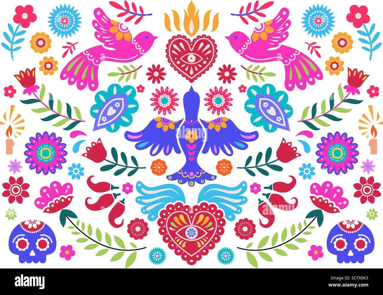 Vecteur de composition coloré mexicain Folk Illustration de Vecteur