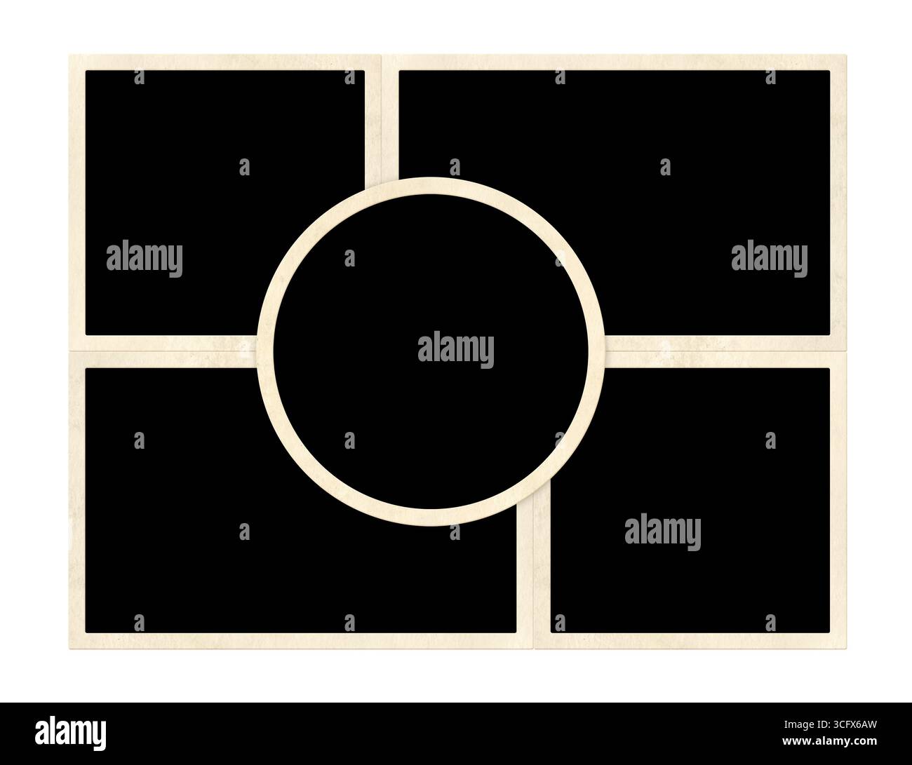 Collage de modèle avec cinq photos de cadre rétro. Grille d'album d'images de moodboard pour scrapbooking. Tableau d'humeur de style vintage. Isolé sur dos blanc Banque D'Images