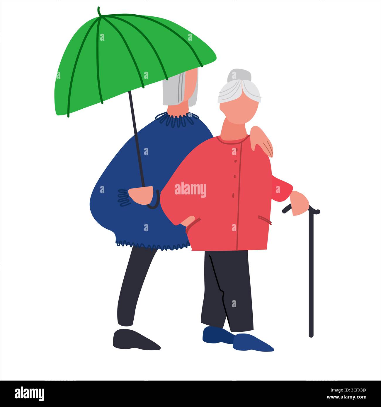Les vieilles personnes marchant sous parapluie. Couple senior profitant d'une promenade ensemble sous la pluie. Illustration vectorielle dans un style plat Illustration de Vecteur