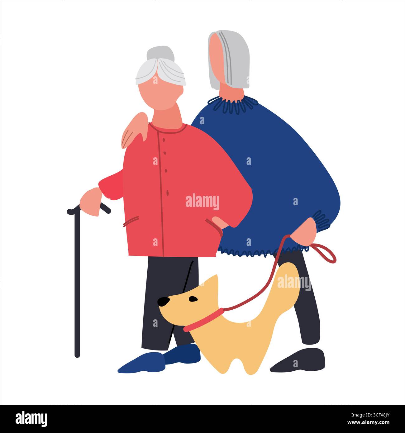 Les personnes âgées promenant le chien. Couple senior profitant d'une promenade ensemble. Illustration vectorielle dans un style plat Illustration de Vecteur