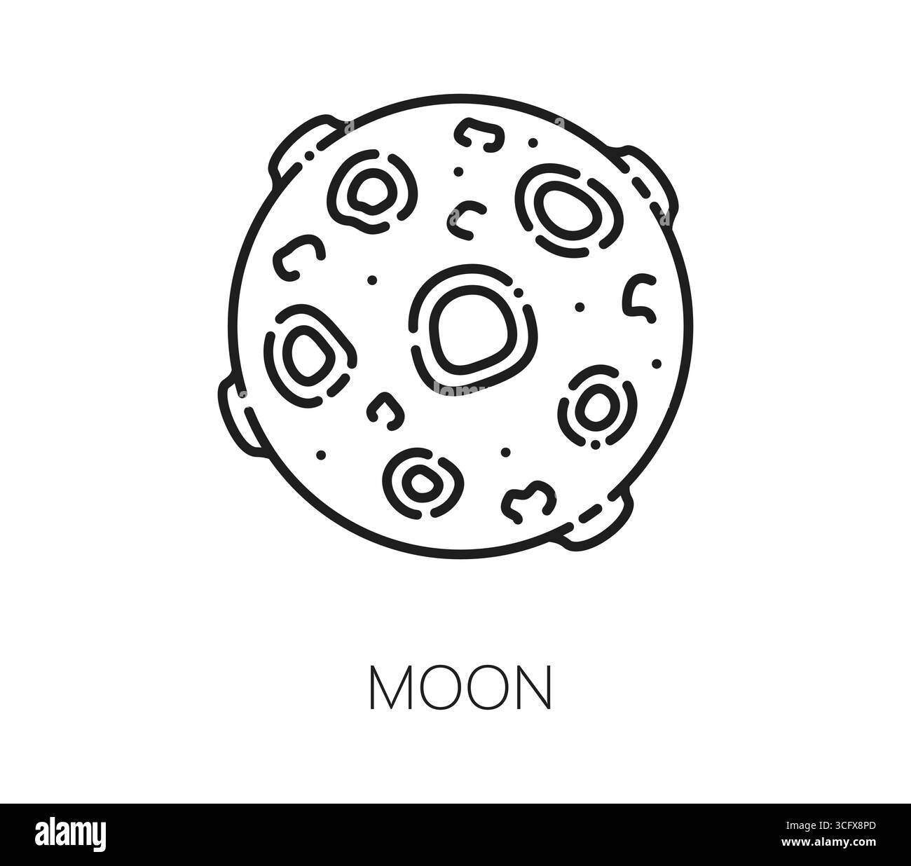 Galaxie linéaire ou icône spatiale de planète lunaire pour l'astronomie et le cosmos, symbole vectoriel. Icône de ligne de planète de lune avec des cratères, un système solaire ou un objet astronomique de galaxie dans l'espace extra-atmosphérique pour l'exploration lunaire Illustration de Vecteur