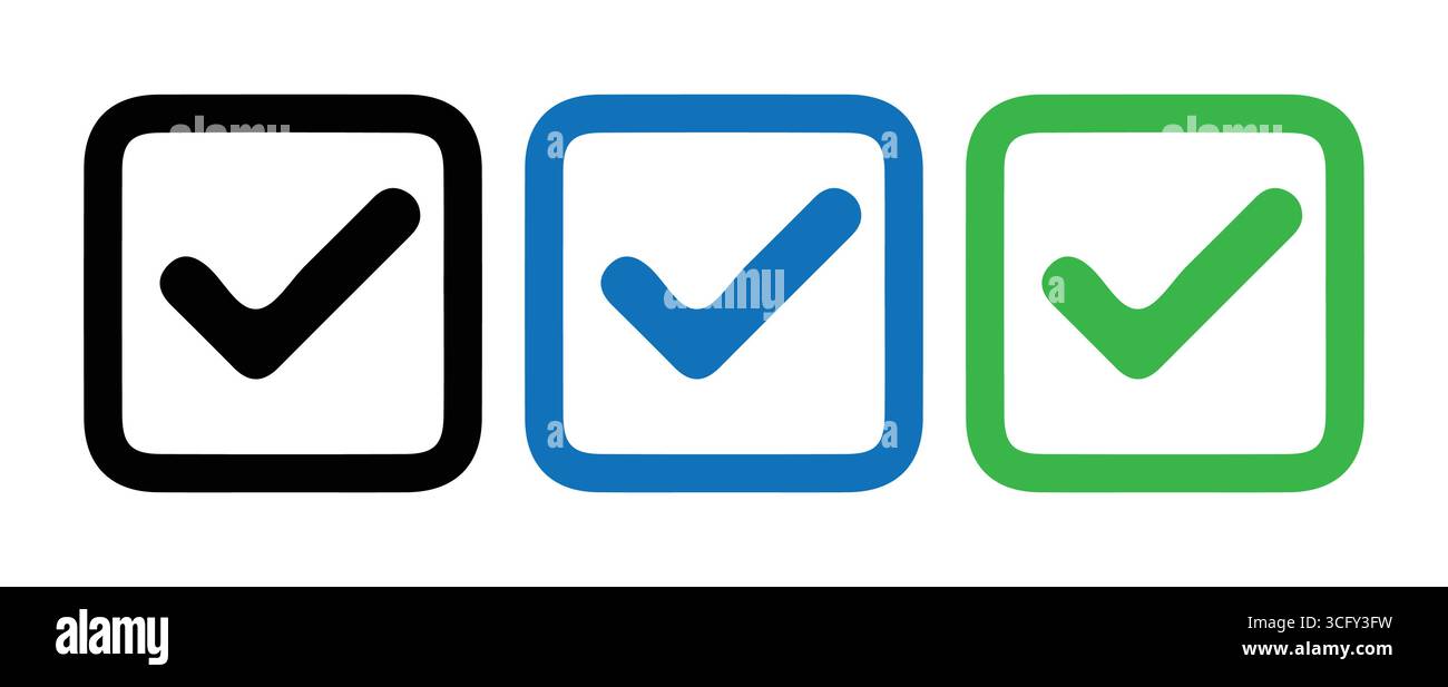 icône de coche définie. Cercle et carré. Symbole de coche en couleur verte, illustration vectorielle Illustration de Vecteur