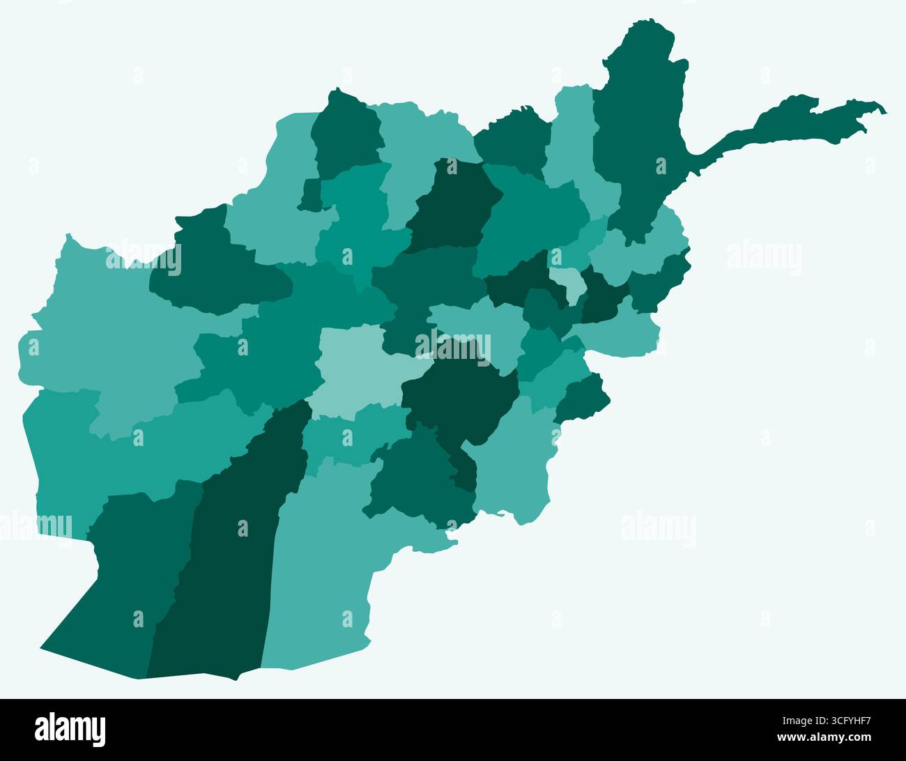 Carte de l'Afghanistan avec les régions. Juste une carte de frontière de pays simple avec division de région. Palette de couleurs sarcelle. Illustration de Vecteur