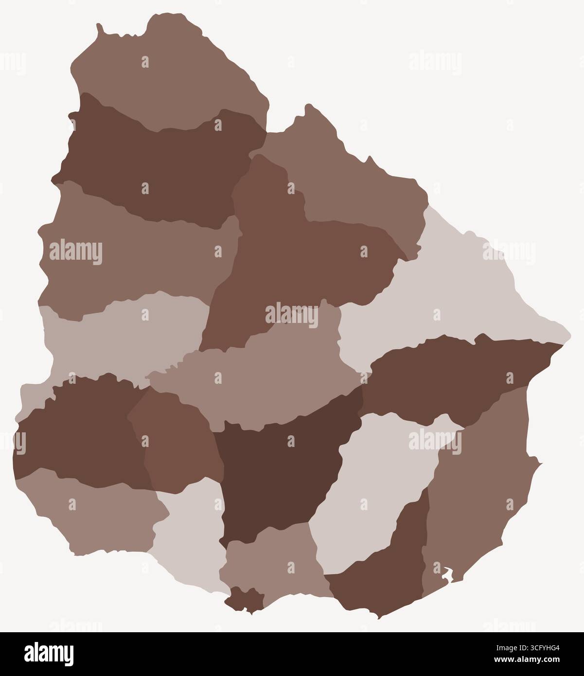 Carte d'Uruguay par régions. Juste une carte de frontière de pays simple avec division de région. Palette de couleurs marron. Illustration de Vecteur