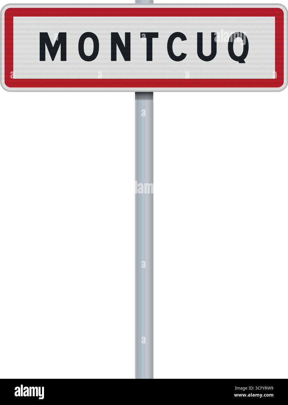 Illustration vectorielle du panneau routier de la ville de Montcuq sur le poteau métallique Illustration de Vecteur