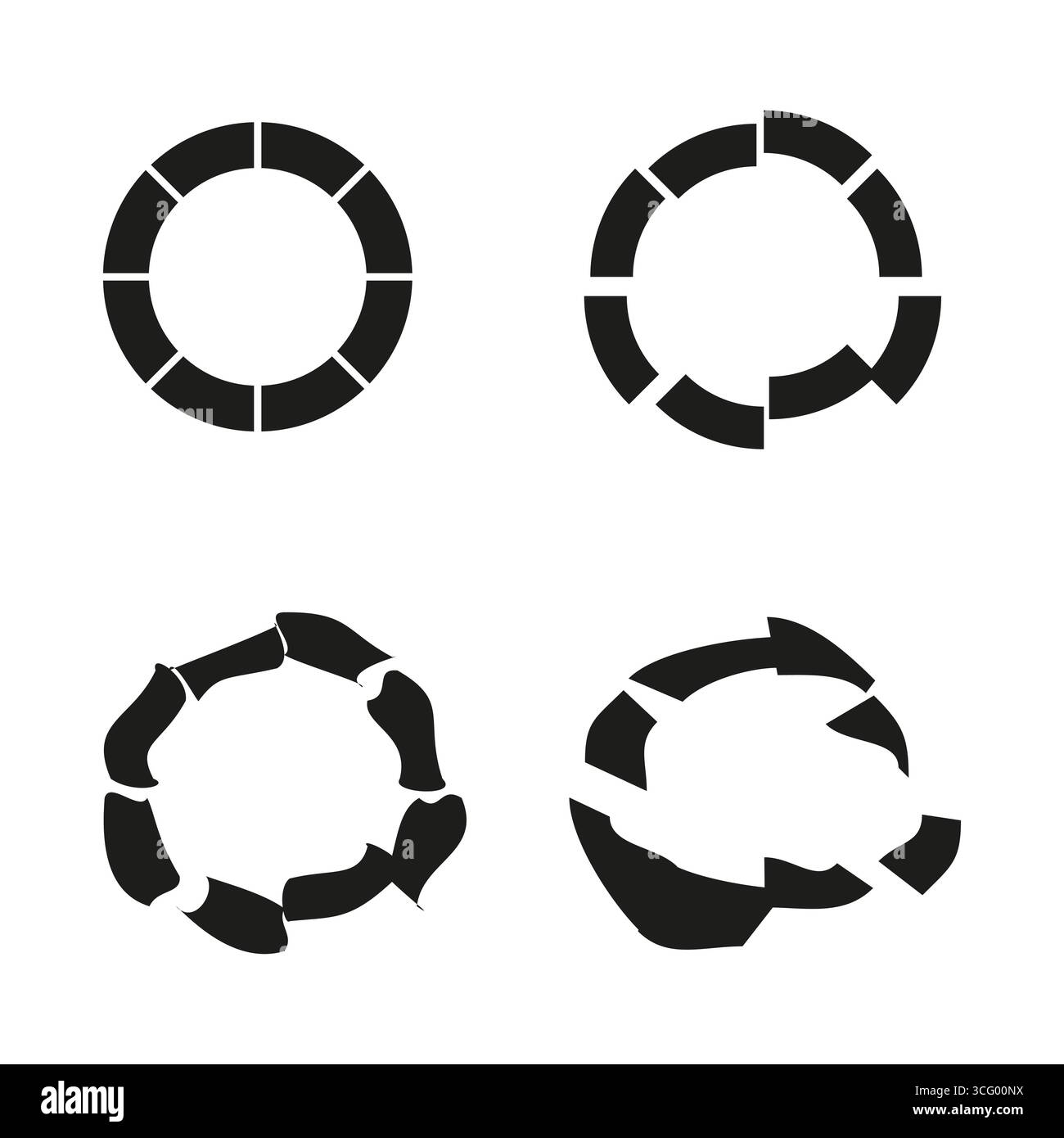 Flèches circulaires définies. Icône de boucle de recyclage. Quatre signes ronds. Eléments graphiques vectoriels. SPE 10. Illustration de Vecteur