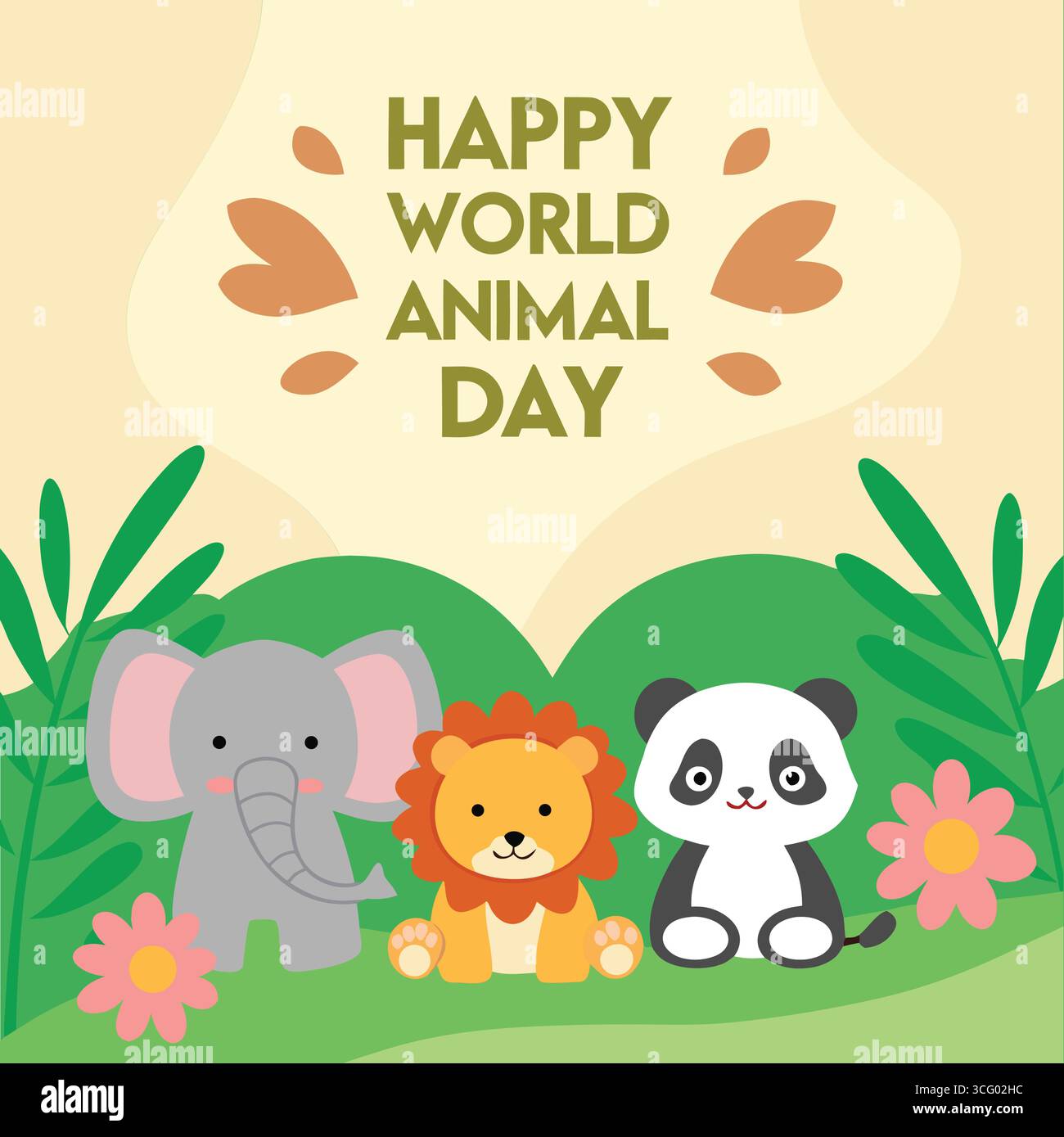 Joyeux World animal Day Cute Cartoon illustration Illustration de Vecteur