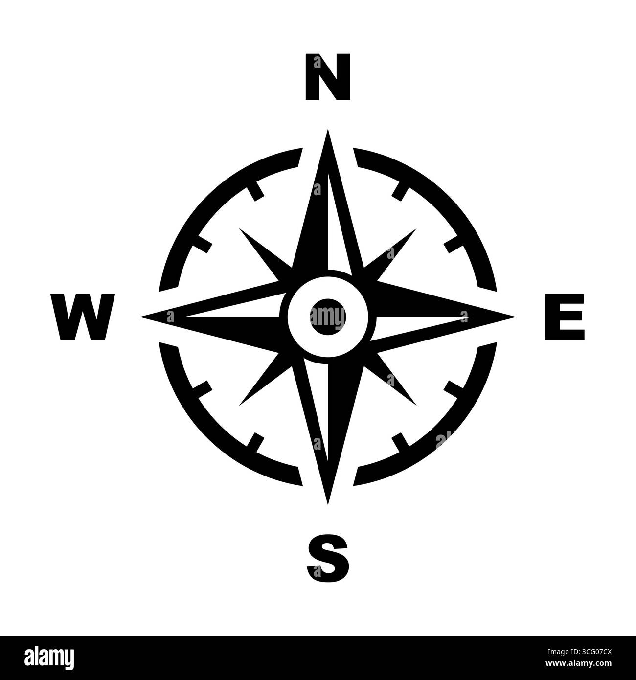 Rose de boussole vectorielle avec les directions cardinales N, S, E, W. symbole de navigation classique pour les cartes, le voyage, l'aventure, l'orientation et la conception nautique. Illustration de Vecteur