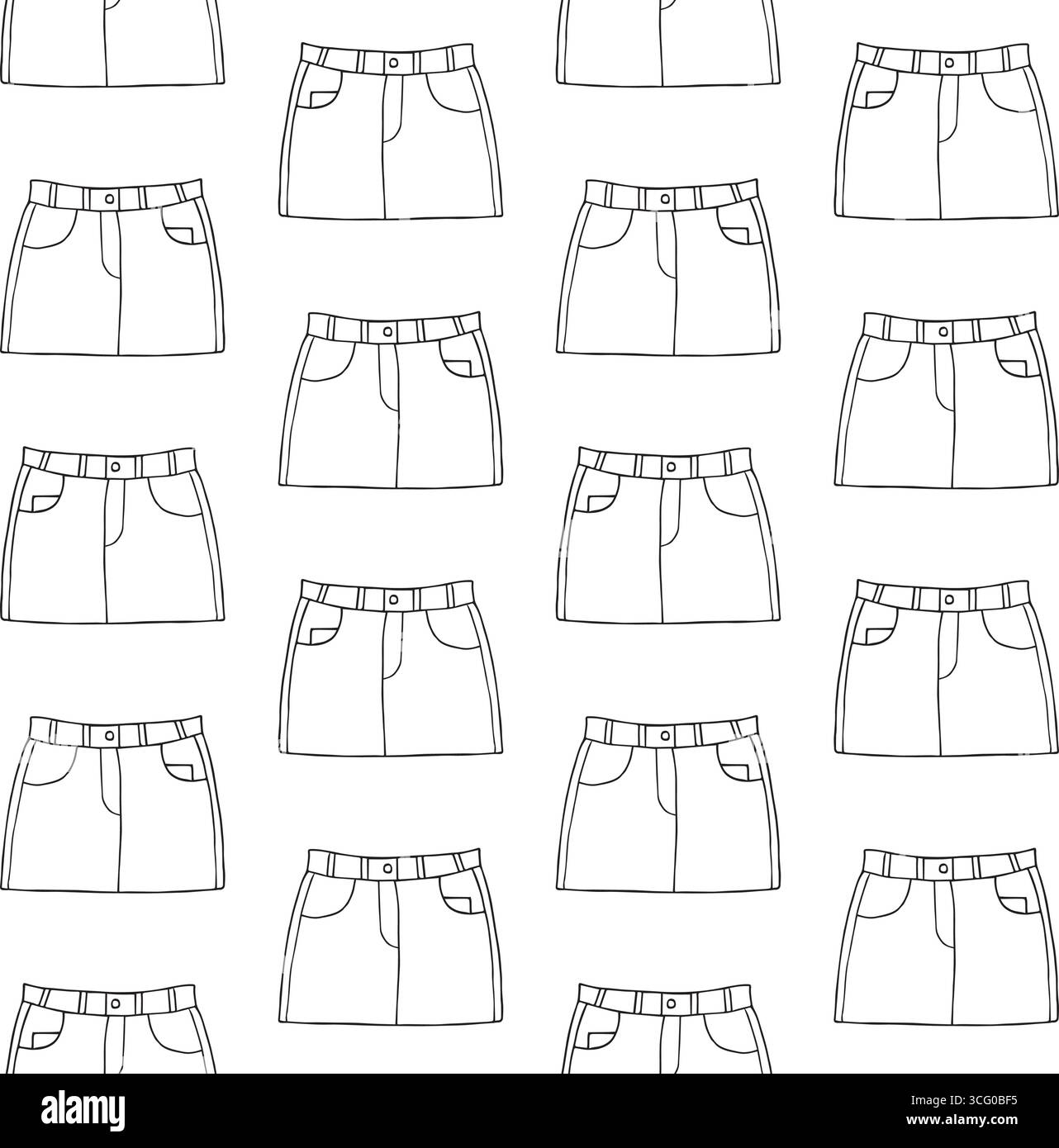Vecteur modèle sans couture de esquisse dessinée à la main Doodle contour jupe de Jean isolé sur fond blanc Illustration de Vecteur
