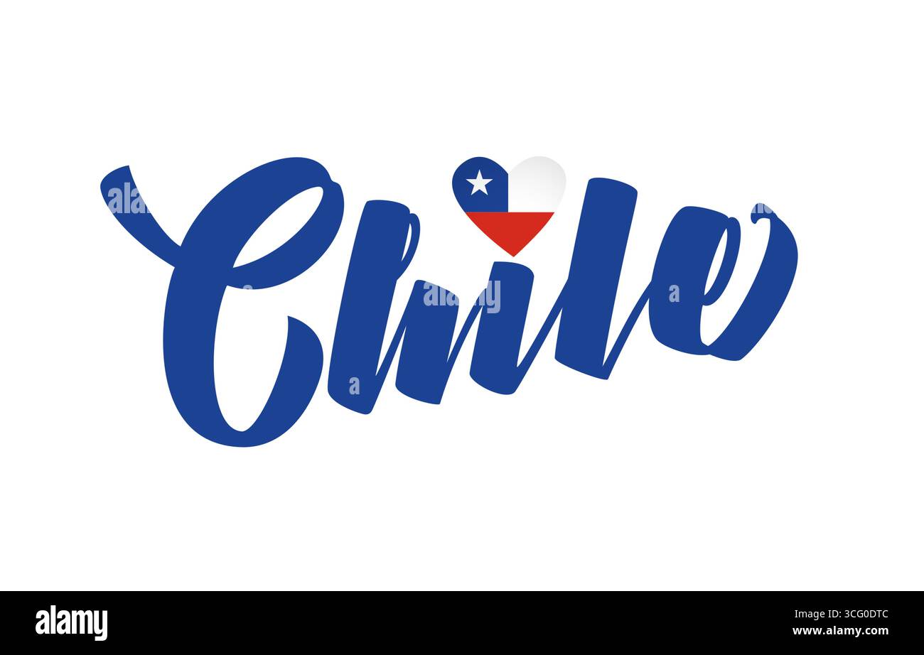 Typographie créative du mot Chili avec cœur de drapeau. Design artistique isolé. Affiche des fêtes. Concept Merch. Logo vestimentaire Illustration de Vecteur