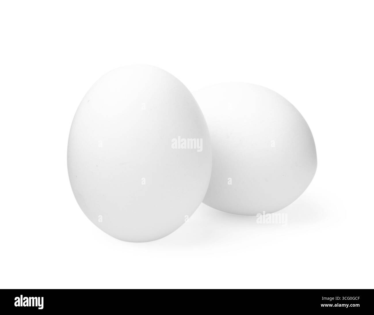 Deux œufs de poule crus isolés sur blanc Banque D'Images