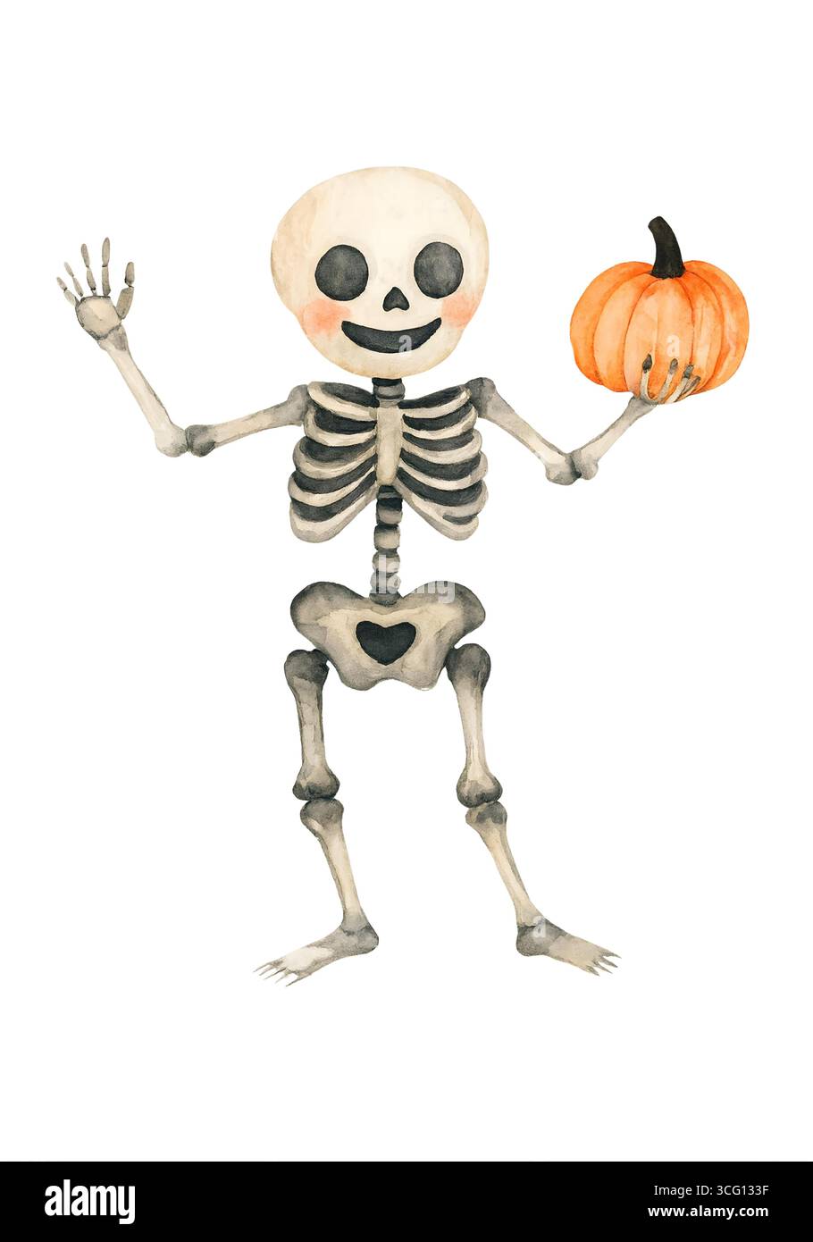 ute Mini Halloween Skeleton illustration, Spooky Kawaii Skeleton Character Clipart Banque D'Images