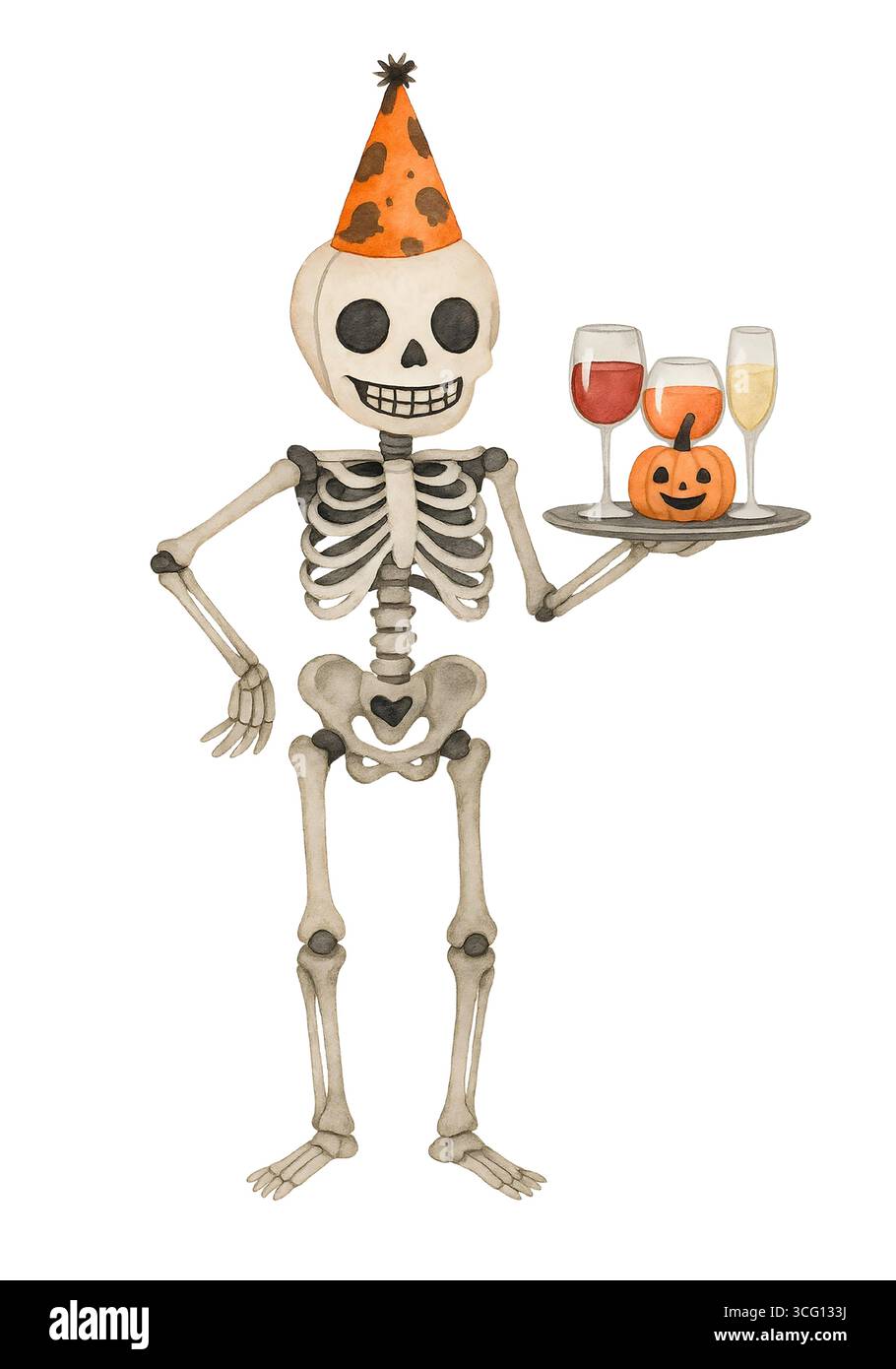 ute Mini Halloween Skeleton illustration, Spooky Kawaii Skeleton Character Clipart Banque D'Images