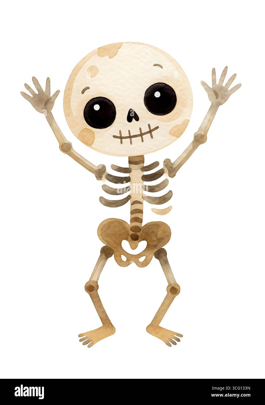 ute Mini Halloween Skeleton illustration, Spooky Kawaii Skeleton Character Clipart Banque D'Images