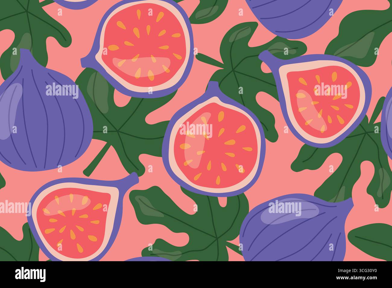 modèle sans couture avec des figues fraîches et des feuilles vertes - illustration vectorielle Illustration de Vecteur