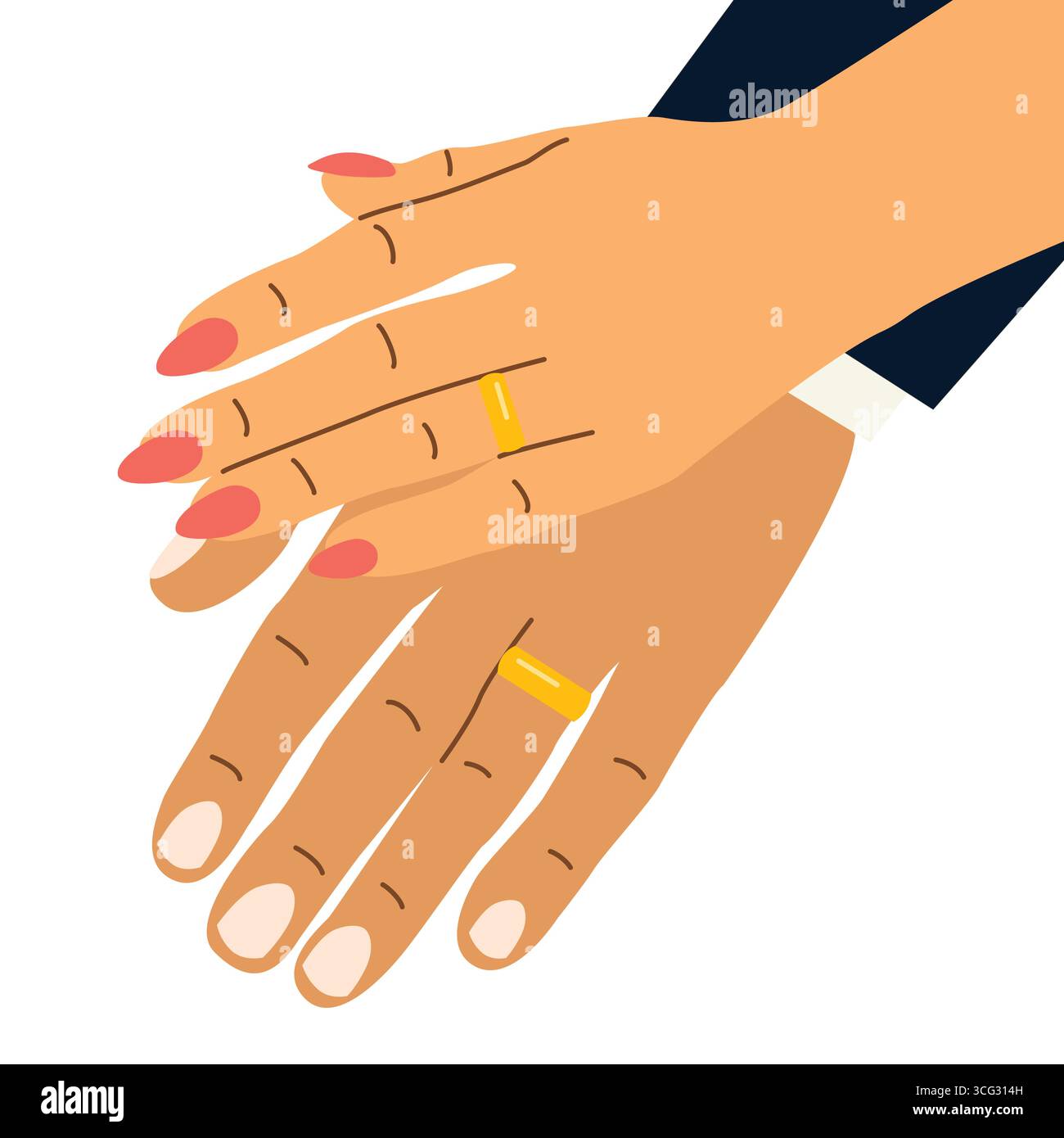 mariée et mariée mains avec bagues de mariage-illustration vectorielle Illustration de Vecteur