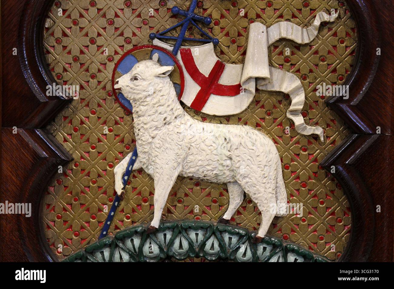 Conception de l'agneau de Dieu dans l'église St James, New Brighton, Wirral, Royaume-Uni Banque D'Images
