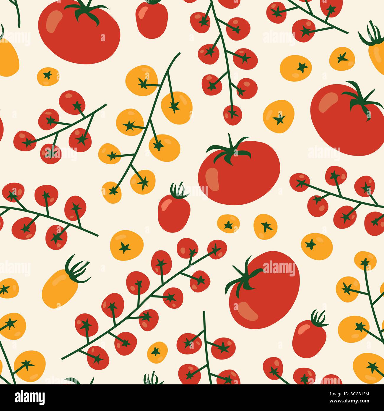 modèle sans couture avec des tomates ; idéal pour les textiles de cuisine, la conception d'emballage, les cartes de recettes ou les fonds numériques pour les blogs et les sites web de cuisine - vec Illustration de Vecteur