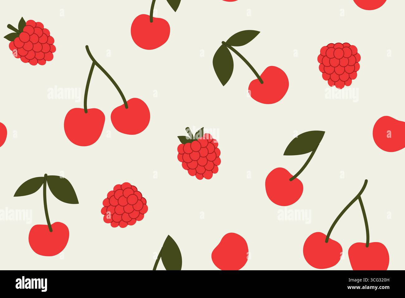 motif sans couture d'été avec des fruits de framboise et de cerise avec des feuilles ; lumineux, juteux parfait pour les textiles, les emballages, les papiers peints et les motifs saisonniers Illustration de Vecteur