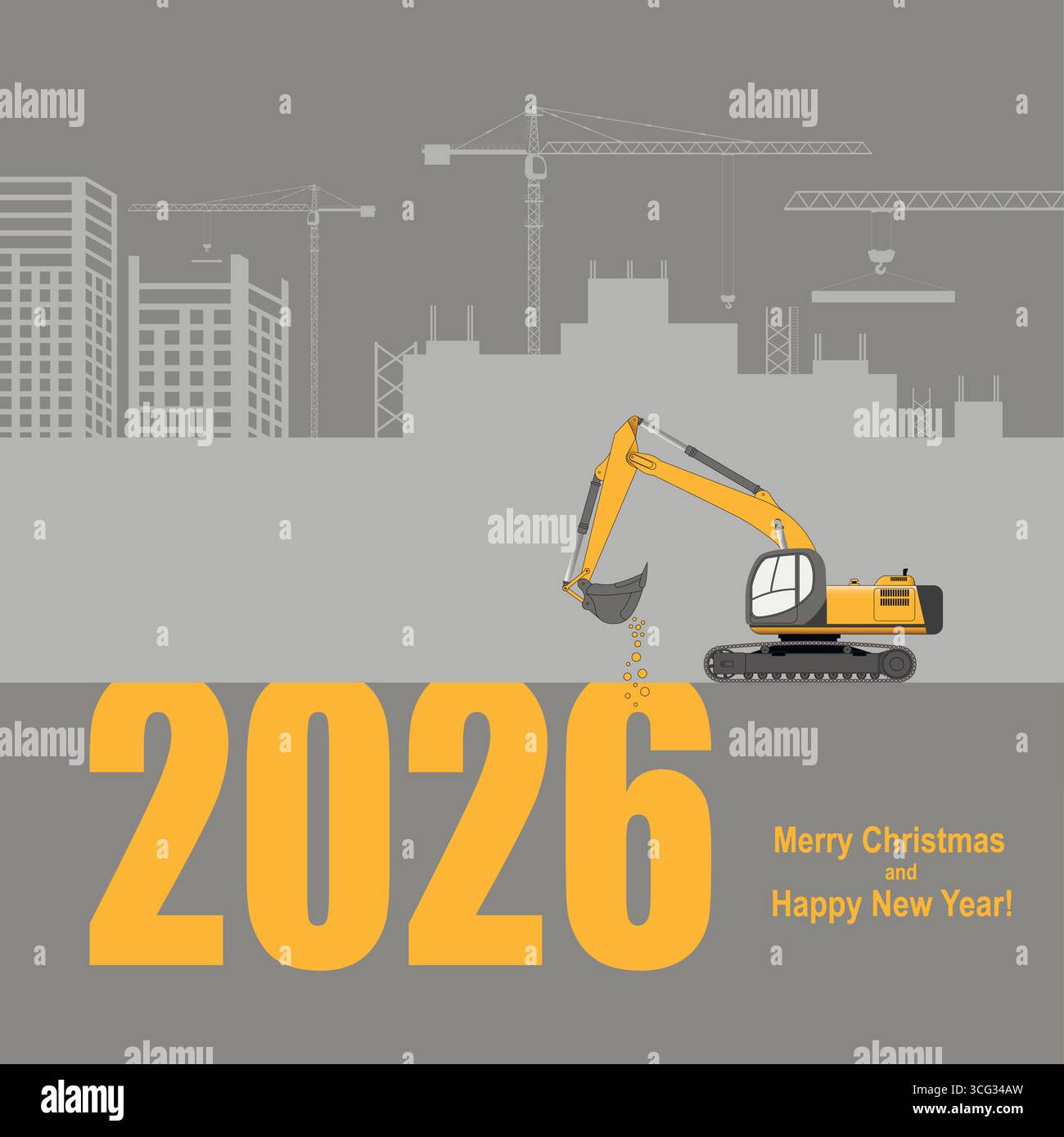 Carte de voeux du nouvel an. année 2026. La pelle creuse les chiffres du nouvel an. Illustration de Vecteur