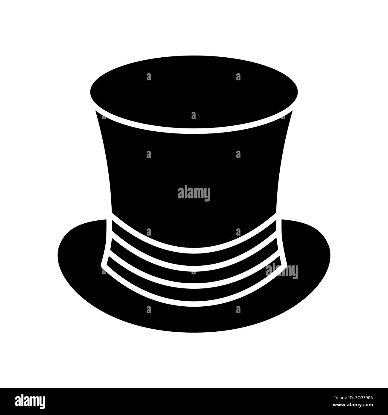 illustration vectorielle en noir et blanc d'un chapeau haut de gamme classique, représenté comme une silhouette noire solide avec des détails blancs sur la bande Illustration de Vecteur