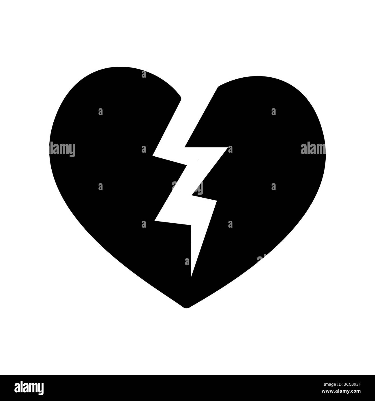 illustration vectorielle en noir et blanc d'un cœur brisé en deux par une ligne blanche dentelée. le minimaliste Illustration de Vecteur