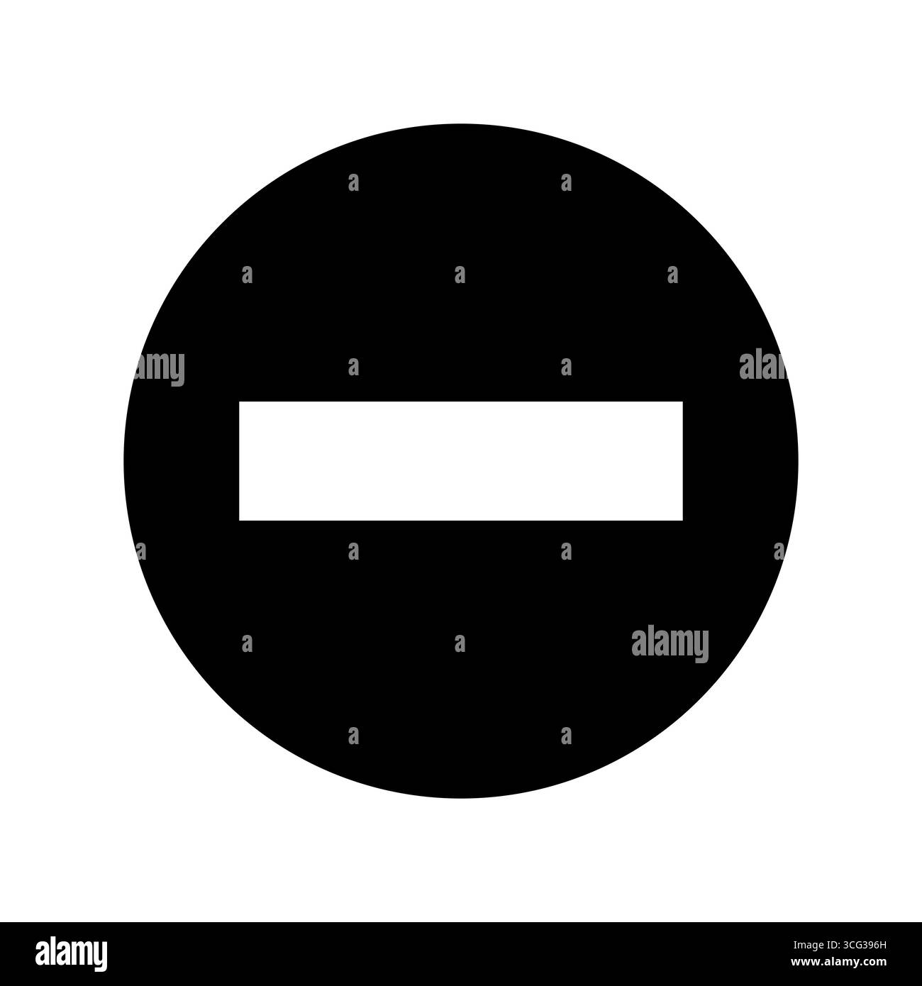 illustration vectorielle d'un cercle noir plein avec une découpe blanche du signe moins. le design minimaliste représente la soustraction, un signe d'arrêt, une restriction, ou Illustration de Vecteur