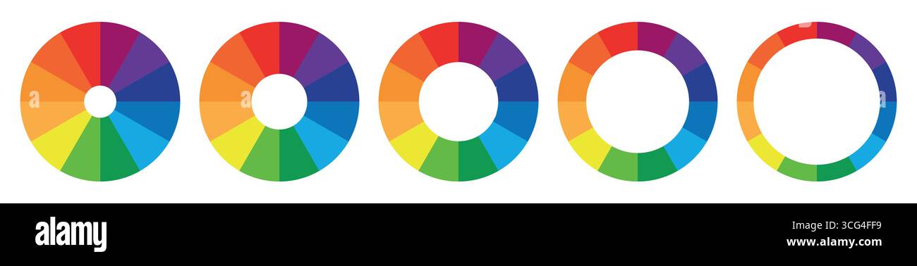 Jeu de palettes de couleurs ou diagrammes de diagramme de roue de couleurs, élément rond de palette arc-en-ciel, spectre de roue de couleurs pour la sélection de couleurs ou signe de tranche de segment. Illustration de Vecteur Jeu de palettes de couleurs ou diagrammes de diagramme de roue de couleurs, élément rond de palette arc-en-ciel, spectre de roue de couleurs pour la sélection de couleurs ou signe de tranche de segment. Illustration de Vecteur
