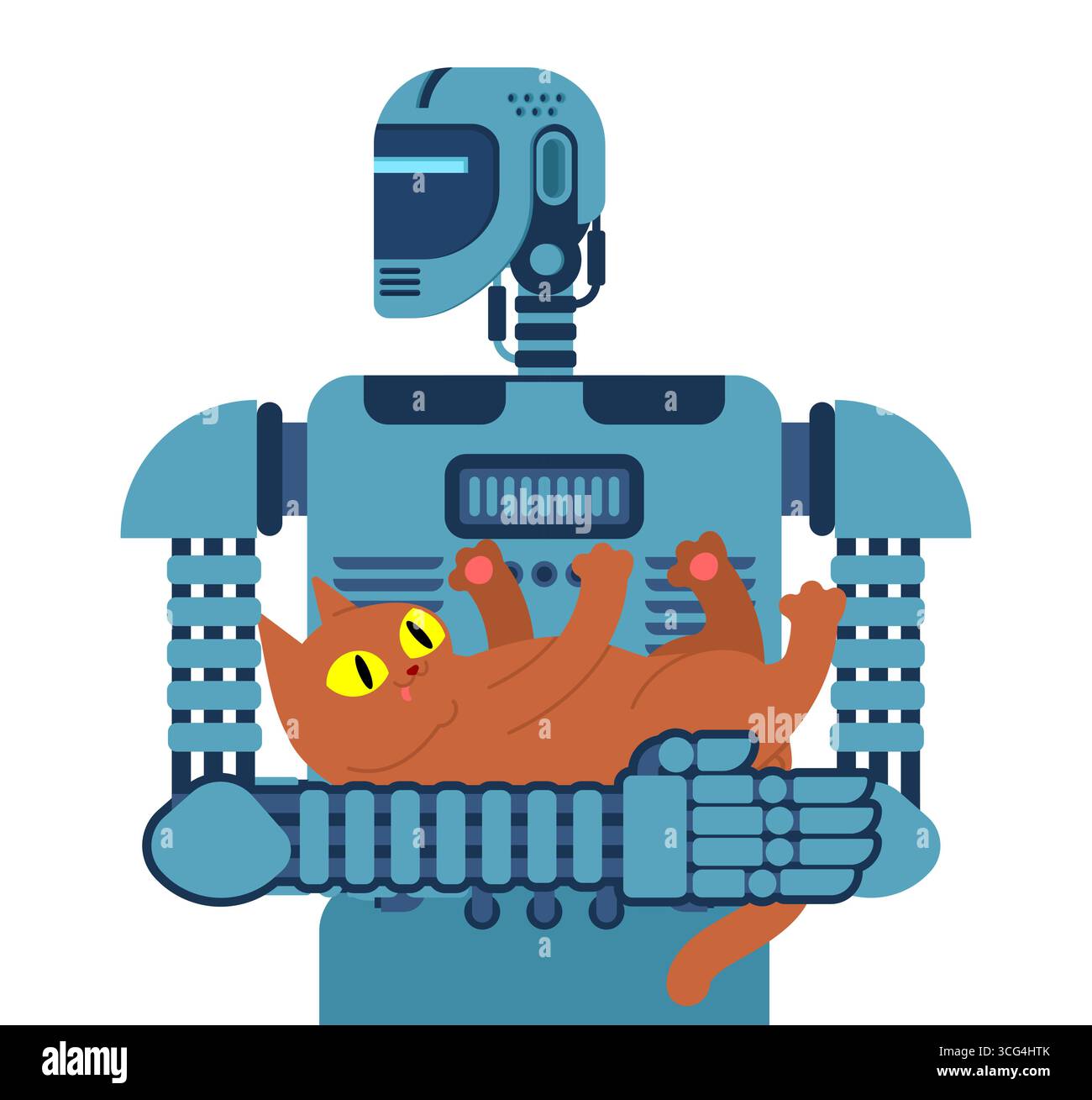 Robot tenant un chat dans les bras. Illustration sur l'intelligence artificielle dans le soin des animaux de compagnie, connexion émotionnelle entre les machines et les animaux, com futuriste Illustration de Vecteur