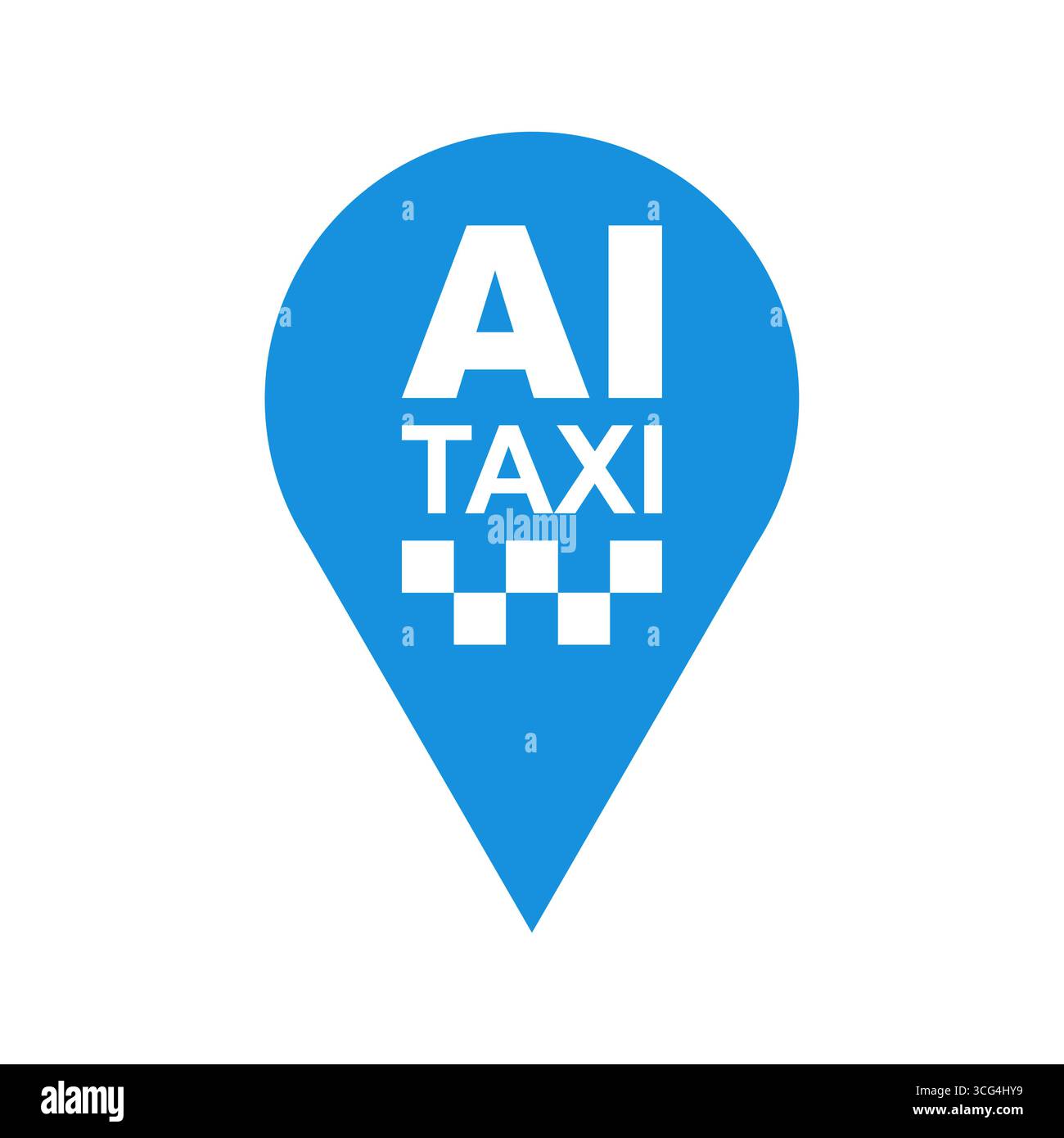 Icône d'épingle de localisation avec signe de taxi ai, représentant la navigation intelligente, la mobilité numérique et la technologie de ride-hailing autonome. Illustration de Vecteur