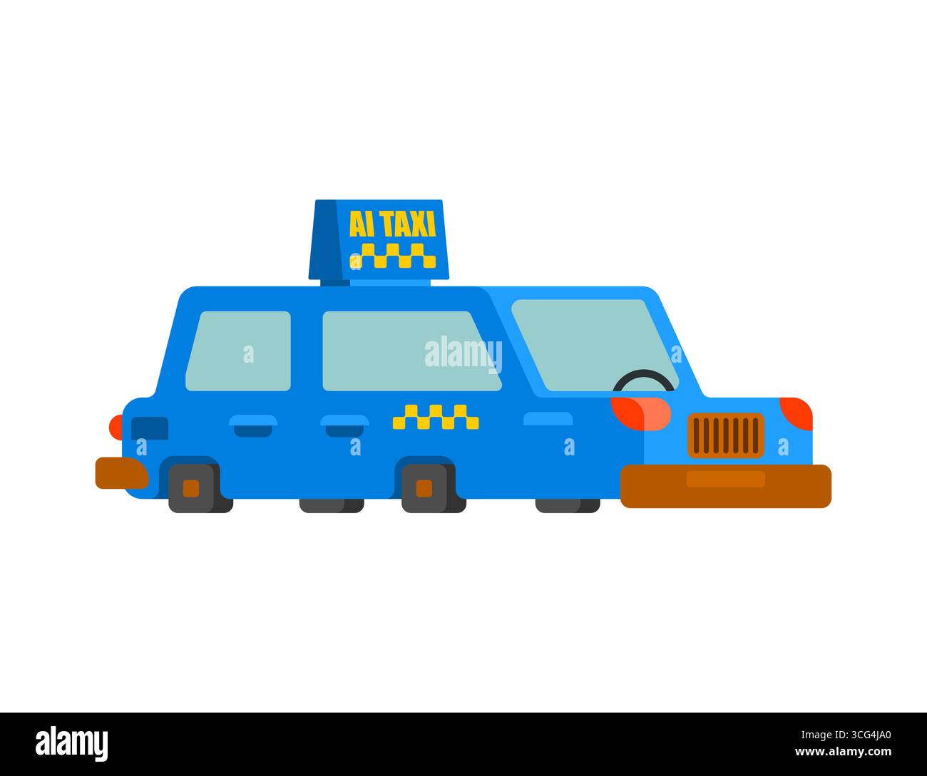 Taxi IA futuriste avec technologie de conduite autonome, symbolisant le transport intelligent, l’innovation et la mobilité urbaine future. Parfait pour le transport, Illustration de Vecteur