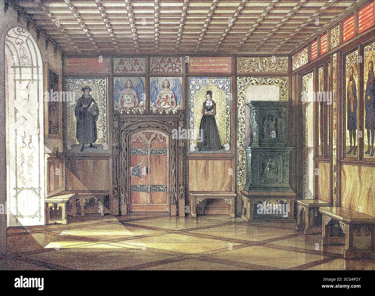 Luther Memorial Room à Veste Coburg en 1845, Coburg, haute-Franconie, Bavière, Allemagne, reproduction historique, restaurée numériquement à partir d'un original du XIXe siècle, date d'enregistrement non indiquée Banque D'Images