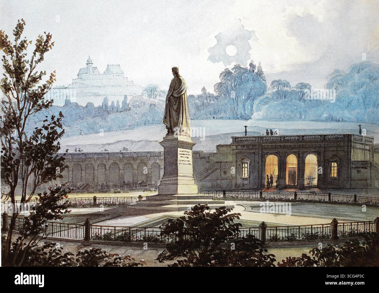 Place du château avec arcades, soirée, 1860, Cobourg, haute-Franconie, Bavière, Allemagne, historique, restauré numériquement reproduction d'un original du XIXe siècle, date du document non indiquée Banque D'Images