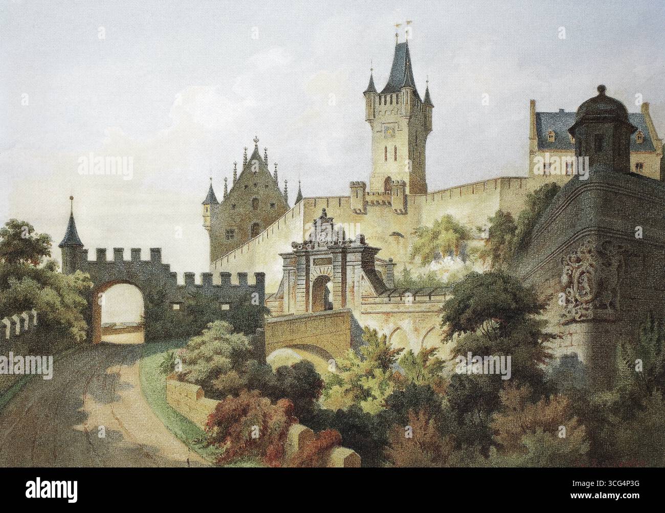 Veste Coburg en 1864, Coburg, haute-Franconie, Bavière, Allemagne, reproduction historique, restaurée numériquement à partir d'un original du XIXe siècle, date d'enregistrement non indiquée Banque D'Images