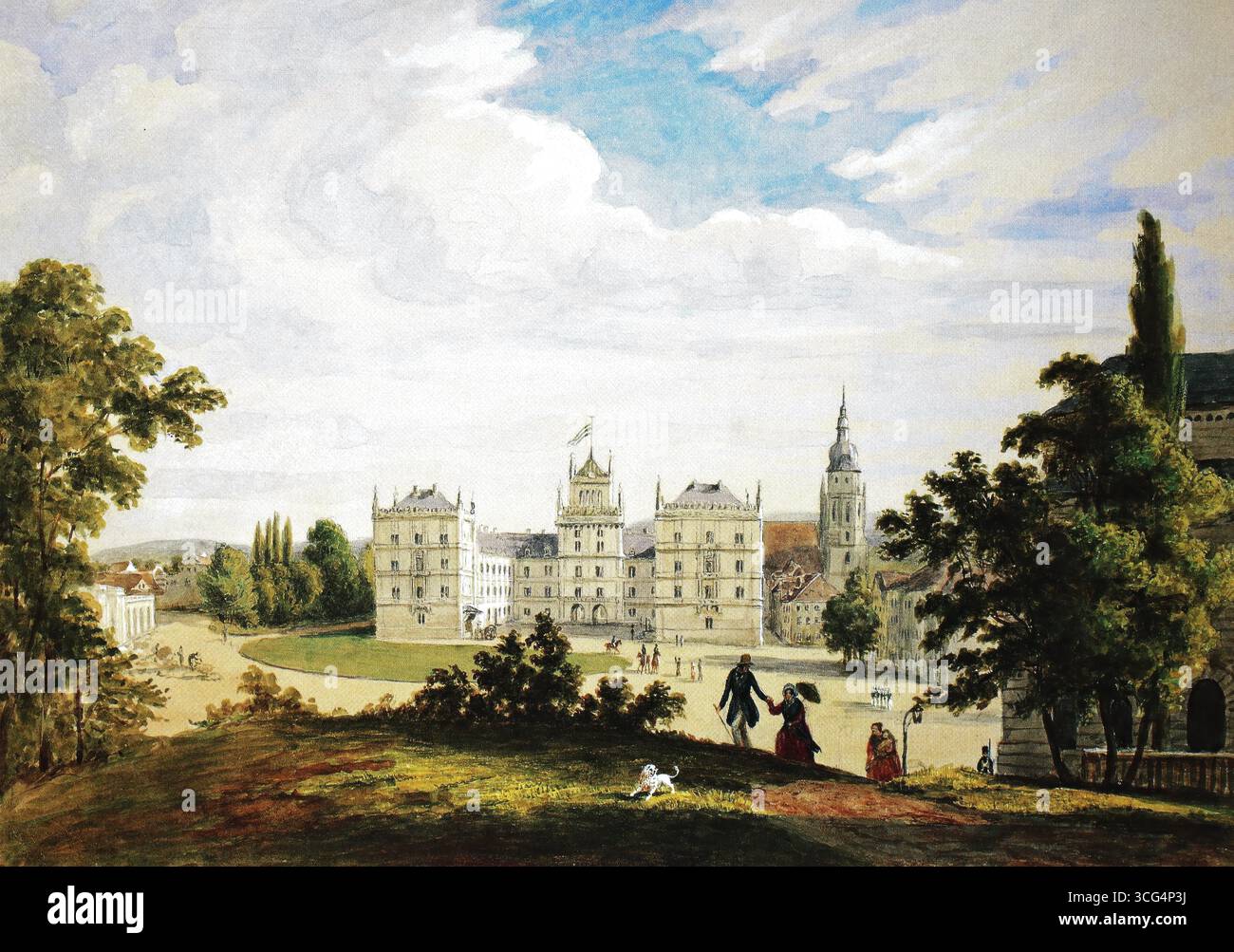 Château d'Ehrenburg en 1845, Cobourg, haute-Franconie, Bavière, Allemagne, reproduction historique, restaurée numériquement à partir d'un original du XIXe siècle, date d'enregistrement non indiquée Banque D'Images