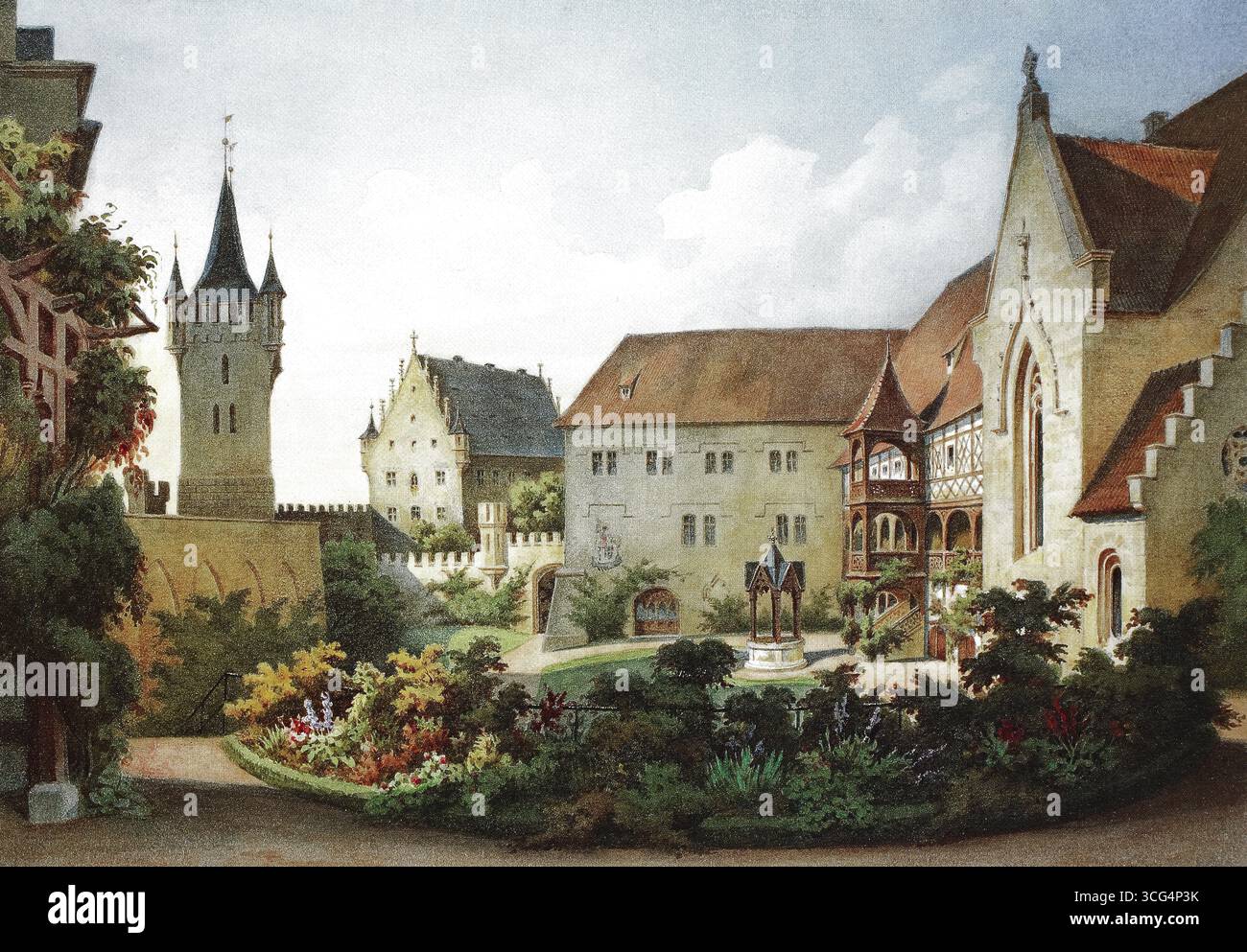 Cour du château de Veste Coburg en 1864, Coburg, haute-Franconie, Bavière, Allemagne, reproduction historique, restaurée numériquement à partir d'un original du XIXe siècle, date d'enregistrement non indiquée Banque D'Images