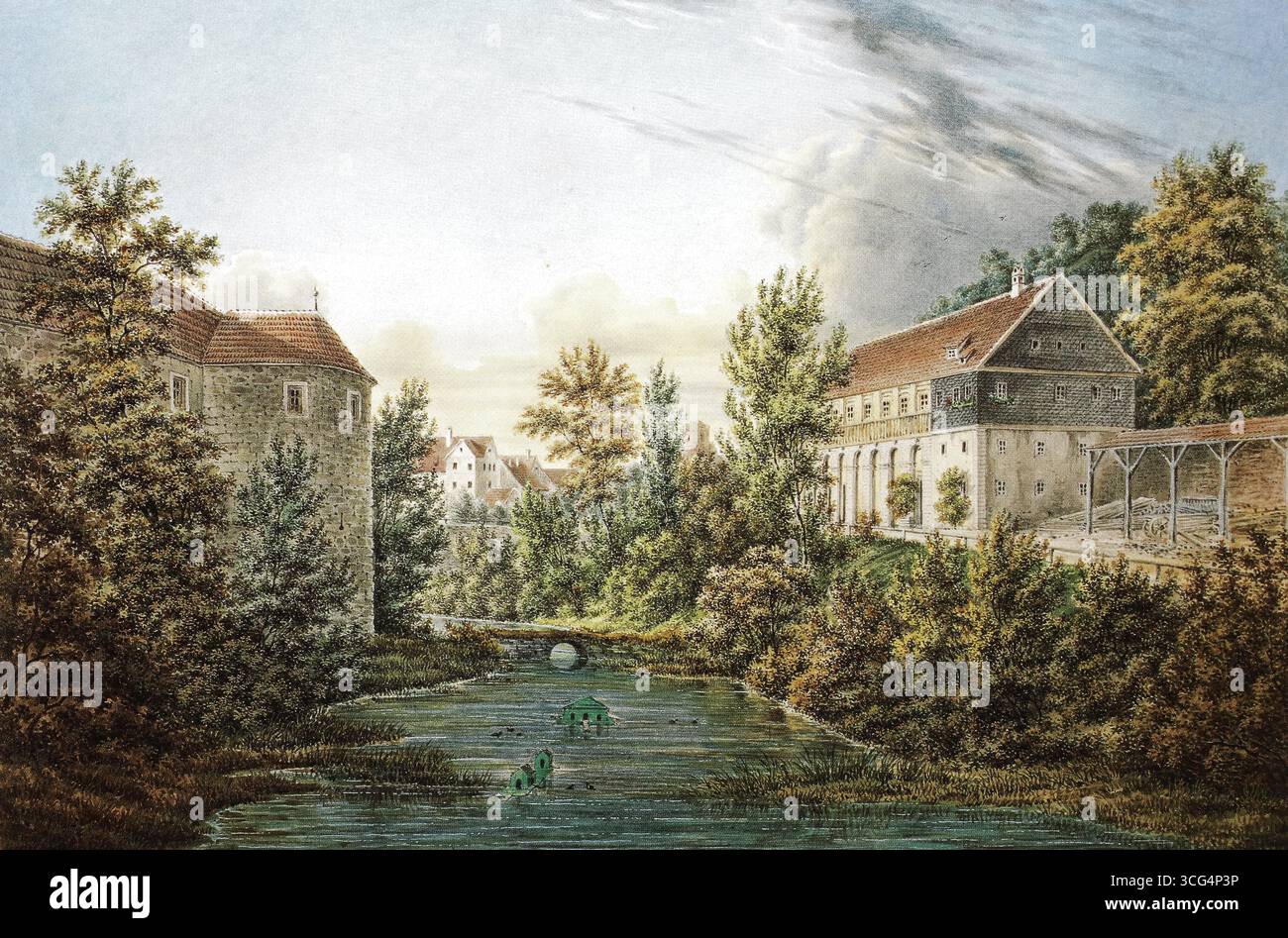 Château d'Ehrenburg, salle de bal et douves en 1820, Cobourg, haute-Franconie, Bavière, Allemagne, reproduction historique, restaurée numériquement à partir d'un original du XIXe siècle, date d'enregistrement non indiquée Banque D'Images