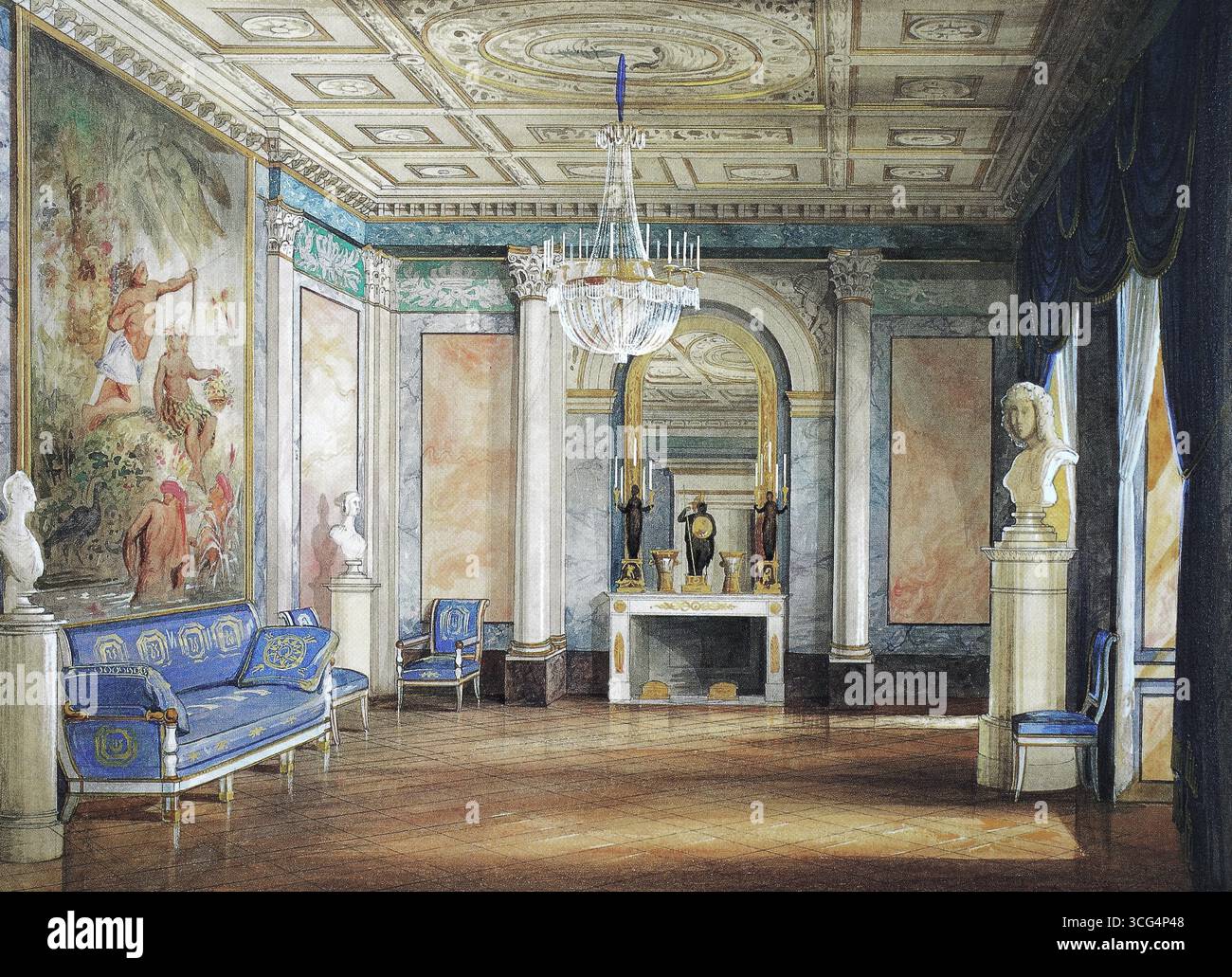 Salle de réception à Ehrenburg Castle, 1845, Coburg, haute-Franconie, Bavière, Allemagne, historique, reproduction restaurée numériquement à partir d'un original du XIXe siècle, date d'enregistrement non indiquée Banque D'Images