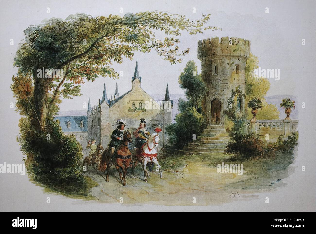 Dans le parc du château de Rosenau, 1845, Cobourg, haute-Franconie, Bavière, Allemagne, historique, restauré numériquement reproduction d'un original du 19ème siècle, date d'enregistrement non indiquée Banque D'Images