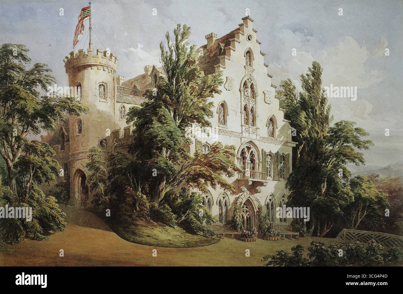 Château de Rosenau, 1845, Cobourg, haute-Franconie, Bavière, Allemagne, historique, reproduction restaurée numériquement à partir d'un original du XIXe siècle, date d'enregistrement non indiquée Banque D'Images