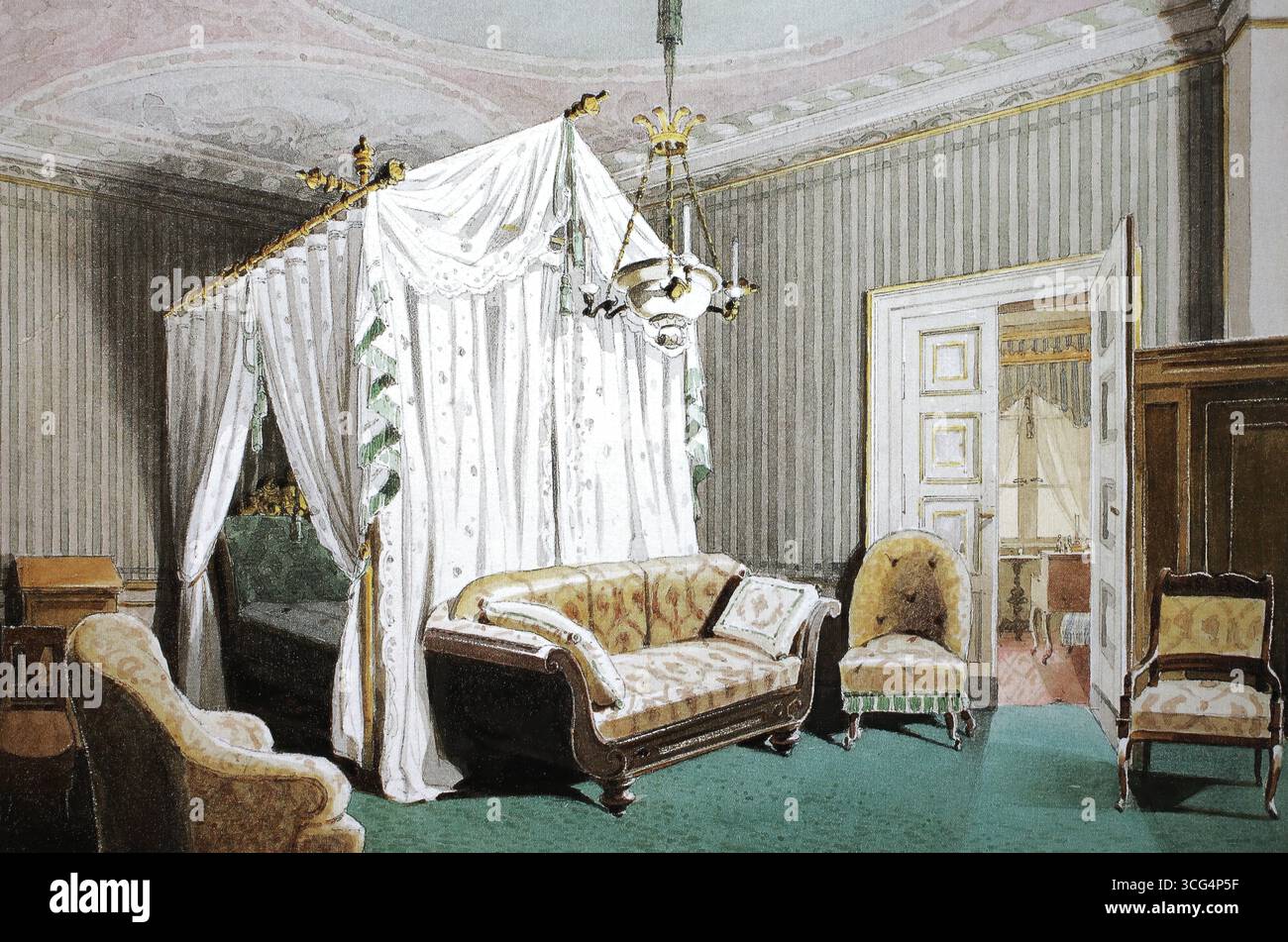 Chambre de la reine Victoria dans le château d'Ehrenburg, 1860, Cobourg, haute-Franconie, Bavière, Allemagne, historique, reproduction restaurée numériquement à partir d'un original du XIXe siècle, date d'enregistrement non indiquée Banque D'Images