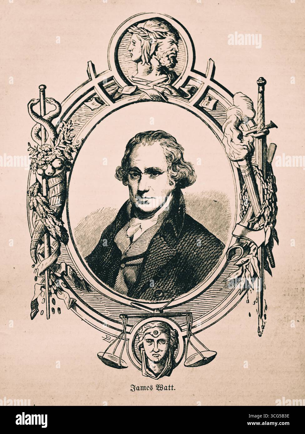 James Watt, inventeur écossais, amélioration brevetée de la machine à vapeur, type de condensation, parallélogramme de Watt, technologie, industrie, inventions Banque D'Images