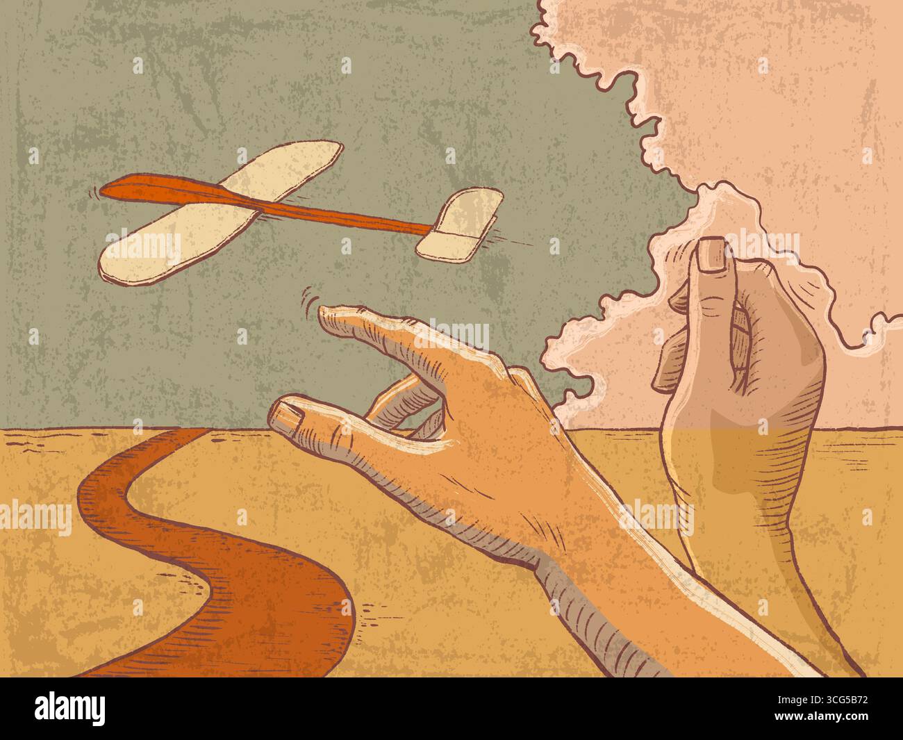 Avion jouet comme symbole de la croissance de vos propres idées. Illustration numérique. Banque D'Images