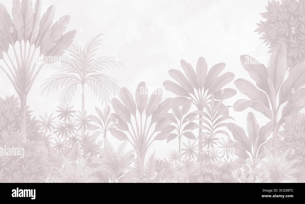 Feuilles de palmier tropical aquarelle fond d'art mural jungle Banque D'Images