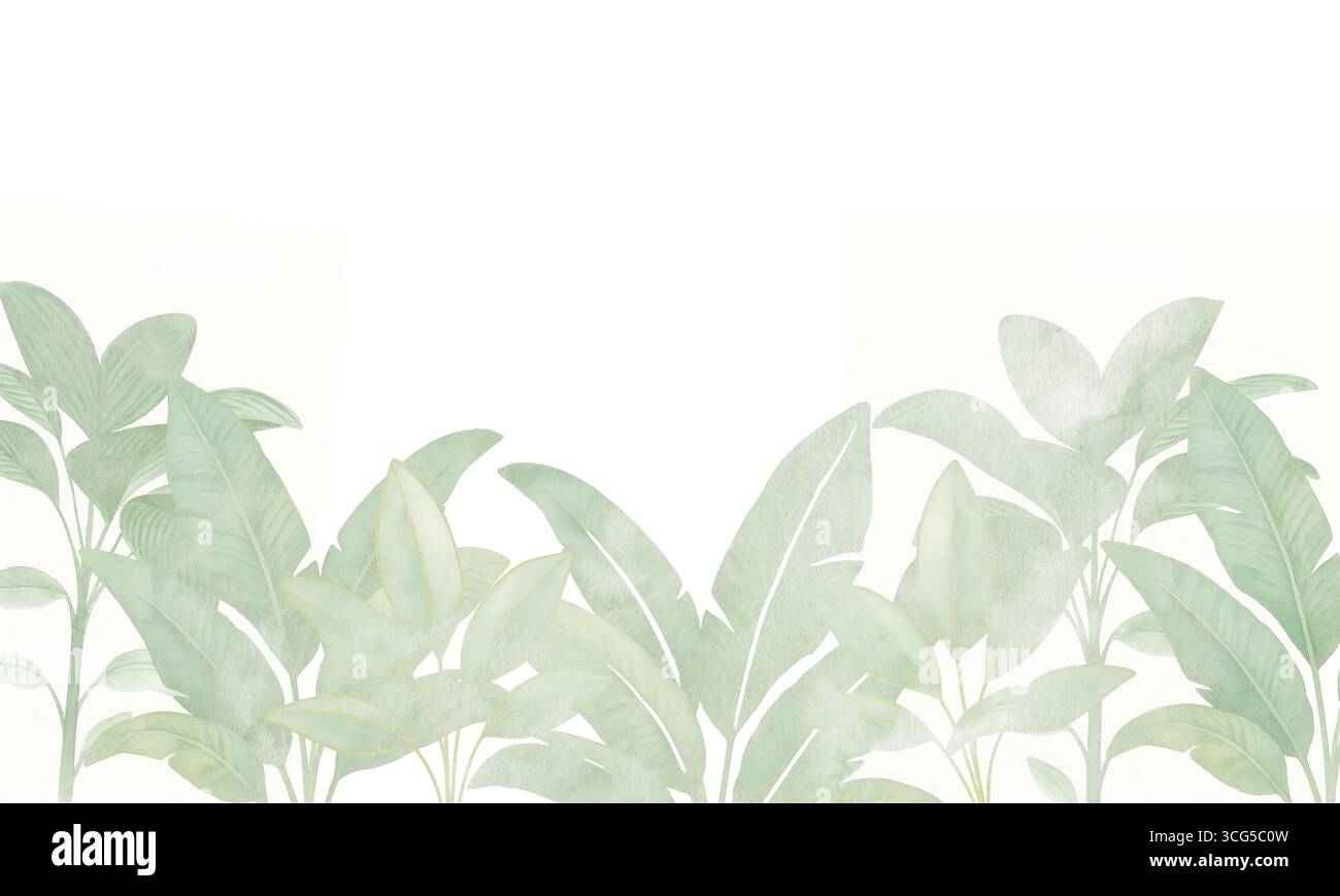 Feuilles de palmier tropical aquarelle fond d'art mural jungle Banque D'Images