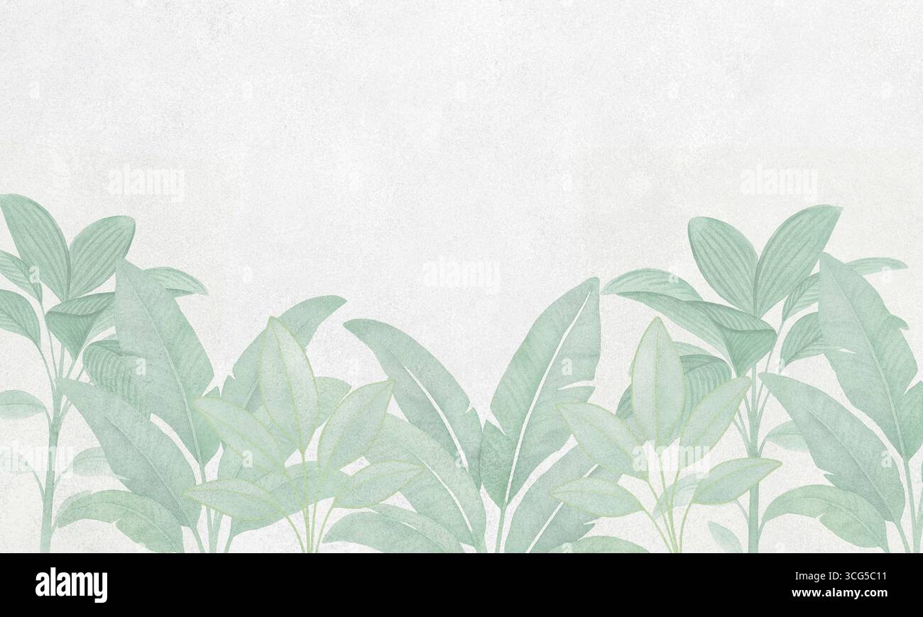 Feuilles de palmier tropical aquarelle fond d'art mural jungle Banque D'Images