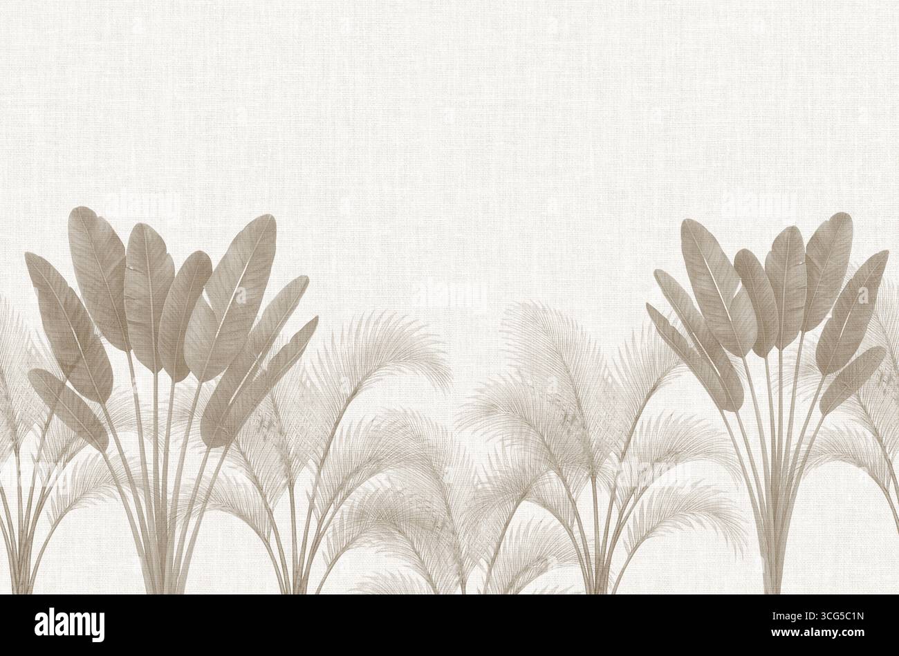 Feuilles de palmier tropical aquarelle fond d'art mural jungle Banque D'Images