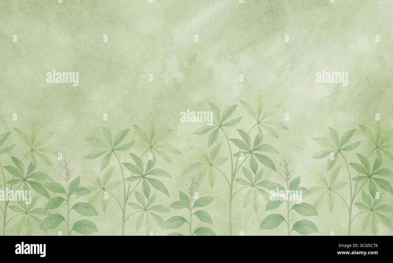 Feuilles de palmier tropical aquarelle fond d'art mural jungle Banque D'Images