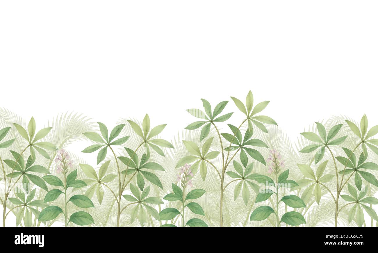 Feuilles de palmier tropical aquarelle fond d'art mural jungle Banque D'Images