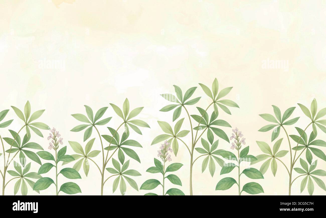 Feuilles de palmier tropical aquarelle fond d'art mural jungle Banque D'Images